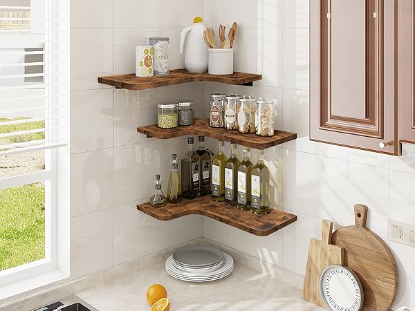 L-shaped floating shelves in kitchen example 1