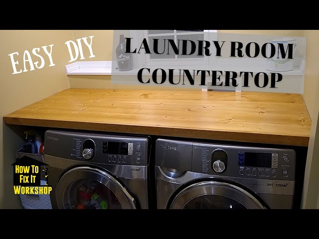 Wooden shelf above washer and dryer example 2